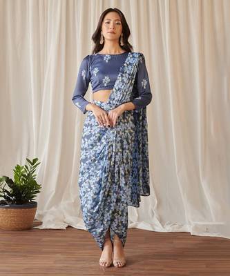 Space blue lungi saree set 1