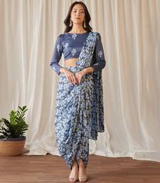 Space blue lungi saree set
