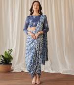 Space blue lungi saree set