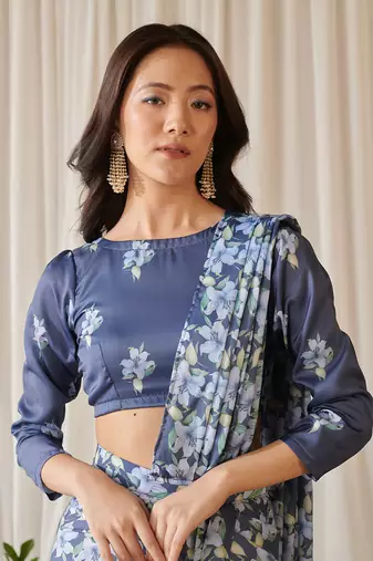 Space blue lungi saree set