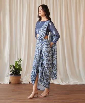 Space blue lungi saree set 3
