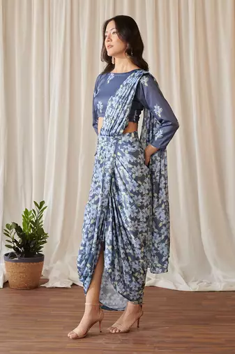 Space blue lungi saree set