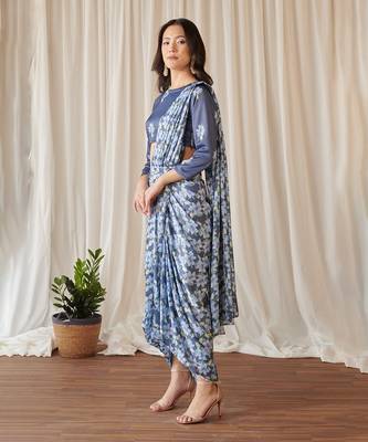Space blue lungi saree set 4