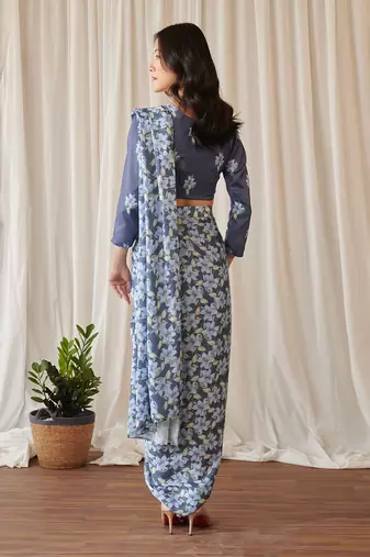 Space blue lungi saree set