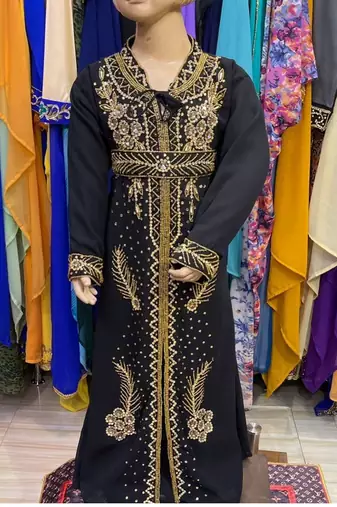 Black Kids Kaftan Georgette Embroidered Stone work Stitched Dress Party Wear Wedding Dresses