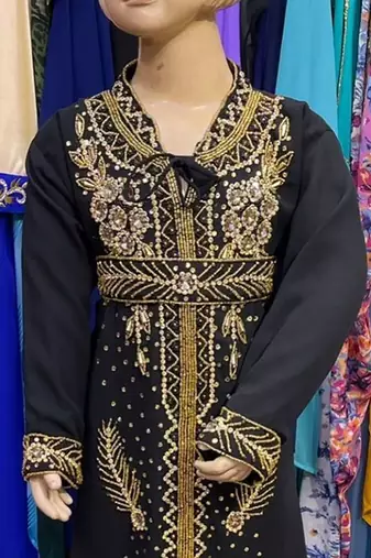 Black Kids Kaftan Georgette Embroidered Stone work Stitched Dress Party Wear Wedding Dresses