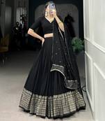 Black Chanderi Zari Work Lehenga Choli