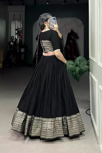 Black Chanderi Zari Work Lehenga Choli