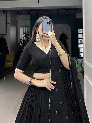 Black Chanderi Zari Work Lehenga Choli 4