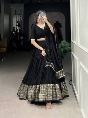 Black Chanderi Zari Work Lehenga Choli 5