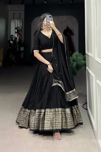 Black Chanderi Zari Work Lehenga Choli