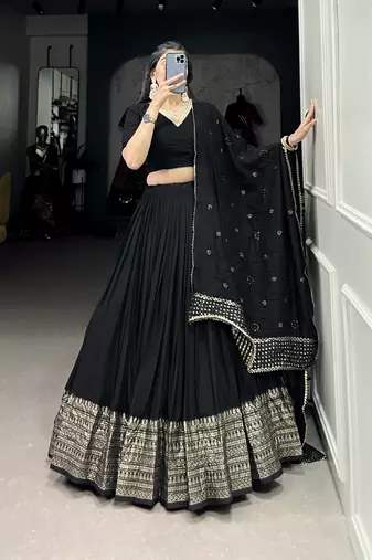 Black Chanderi Zari Work Lehenga Choli