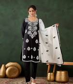 Black rayon designer chikankari embroidery work work classy formal looks reaymade suit
