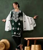 Green rayon designer chikankari embroidery work work classy formal looks reaymade suit