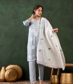 Grey rayon designer chikankari embroidery work work classy formal looks reaymade suit