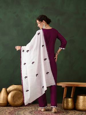 Magenta rayon chikankari embroidery work work classy formal looks reaymade suit 2