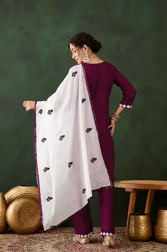 Magenta rayon chikankari embroidery work work classy formal looks reaymade suit
