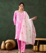 Pink rayon designer chikankari embroidery work work classy formal looks reaymade suit