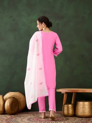 Pink rayon chikankari embroidery work work classy formal looks reaymade suit 2