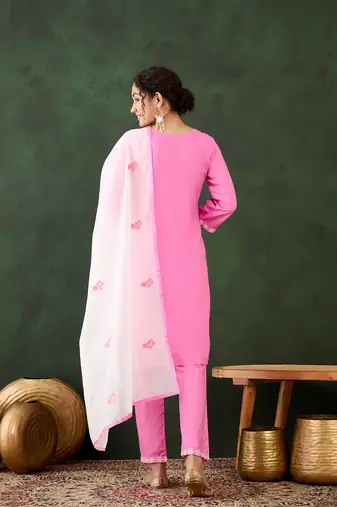 Pink rayon chikankari embroidery work work classy formal looks reaymade suit