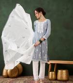 Grey rayon fabric ethnic designer chikankari embroidery work work readymade formal suit
