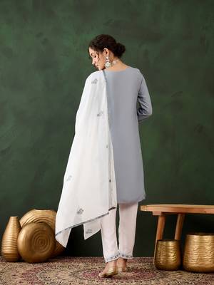 Grey rayon fabric ethnic chikankari embroidery work work readymade formal suit 2