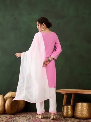 Pink rayon fabric ethnic chikankari embroidery work work readymade formal suit 2