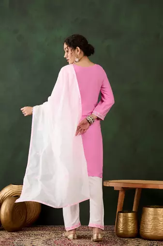 Pink rayon fabric ethnic chikankari embroidery work work readymade formal suit