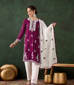 Purple rayon fabric ethnic chikankari embroidery work work readymade formal suit