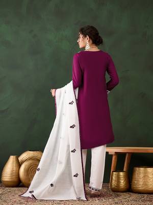 Purple rayon fabric ethnic chikankari embroidery work work readymade formal suit 2