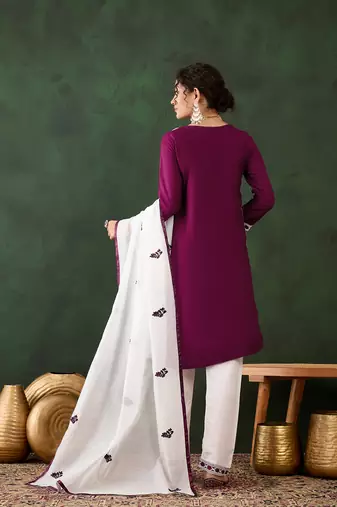 Purple rayon fabric ethnic chikankari embroidery work work readymade formal suit