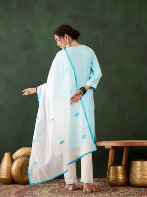 Sky blue rayon fabric ethnic chikankari embroidery work work readymade formal suit 2