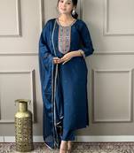 Blue viscose chanderi designer embroidery work ethnic ceremonial salwar kameez