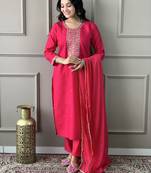 Pink viscosee chanderi embroidery work ethnic ceremonial salwar kameez