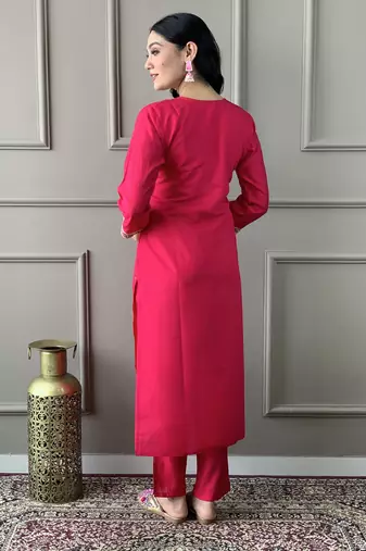 Pink viscosee chanderi embroidery work ethnic ceremonial salwar kameez