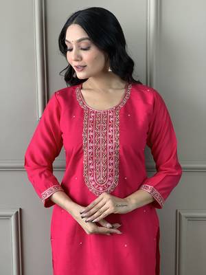 Pink viscosee chanderi embroidery work ethnic ceremonial salwar kameez 3