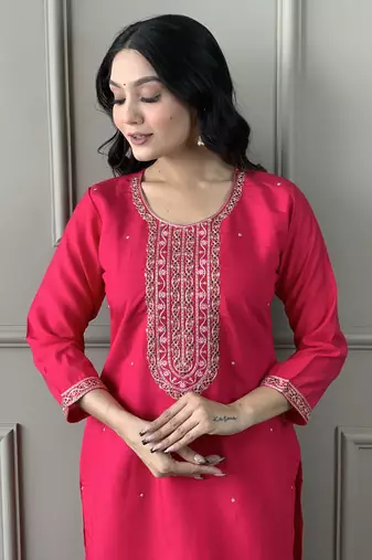 Pink viscosee chanderi embroidery work ethnic ceremonial salwar kameez