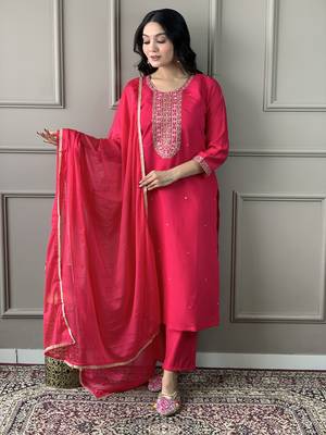 Pink viscosee chanderi embroidery work ethnic ceremonial salwar kameez 4