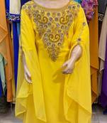 Yellow Kids Girls Kaftan Georgette Embroidered Stone work Stitched Dress Party Wear Wedding Dresses