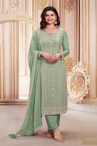 Green georgette designer embroidery work graceful wedding reception bridesmaid dress