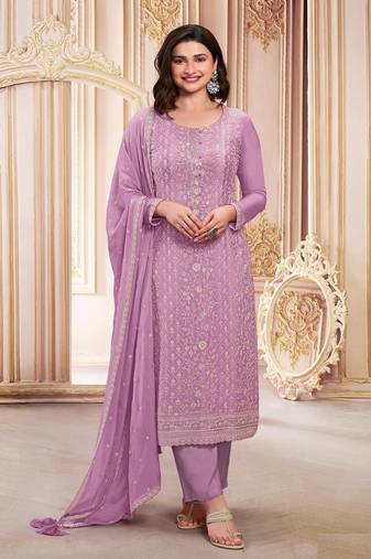 Purple georgette designer embroidery work graceful wedding reception bridesmaid dress