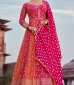 Pink georgette designer embroidery work heavy wedding ceremonial attire for glamorous diva looks