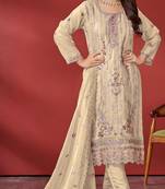 Cream organza fabric embroidery work pakistani style salwar kameez