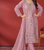 Pink organza fabric embroidery work pakistani style salwar kameez