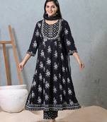 Black rayon beautiful printed readymade suit with light embroidery work