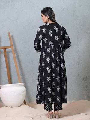 Black rayon beautiful printed readymade suit with light embroidery work 2