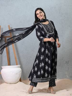 Black rayon beautiful printed readymade suit with light embroidery work 3