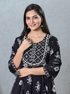 Black rayon beautiful printed readymade suit with light embroidery work 4