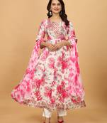 Pink chinon beautiful printed readymade suit with light embroidery work