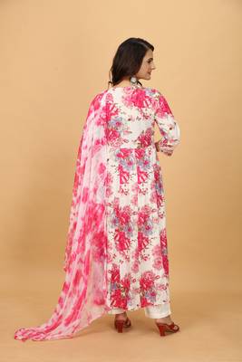 Pink chinon beautiful printed readymade suit with light embroidery work 2